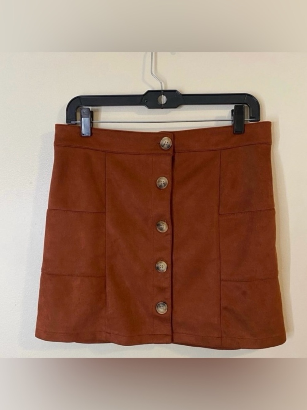 Altar'd State Button-Front Mini Skirt in Rust Brown